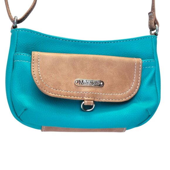 MultiSac Turquoise & Tan Faux Leather Mini Crossbody Bag - Picture 1 of 13